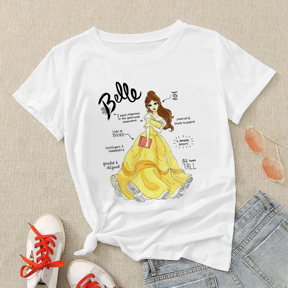 Disney Princeza Belle Beauty and Beast Print Summer T Shirt Spoof Personality Vogue Girl Tshirt Harajuku svakodnevni free t-shirt