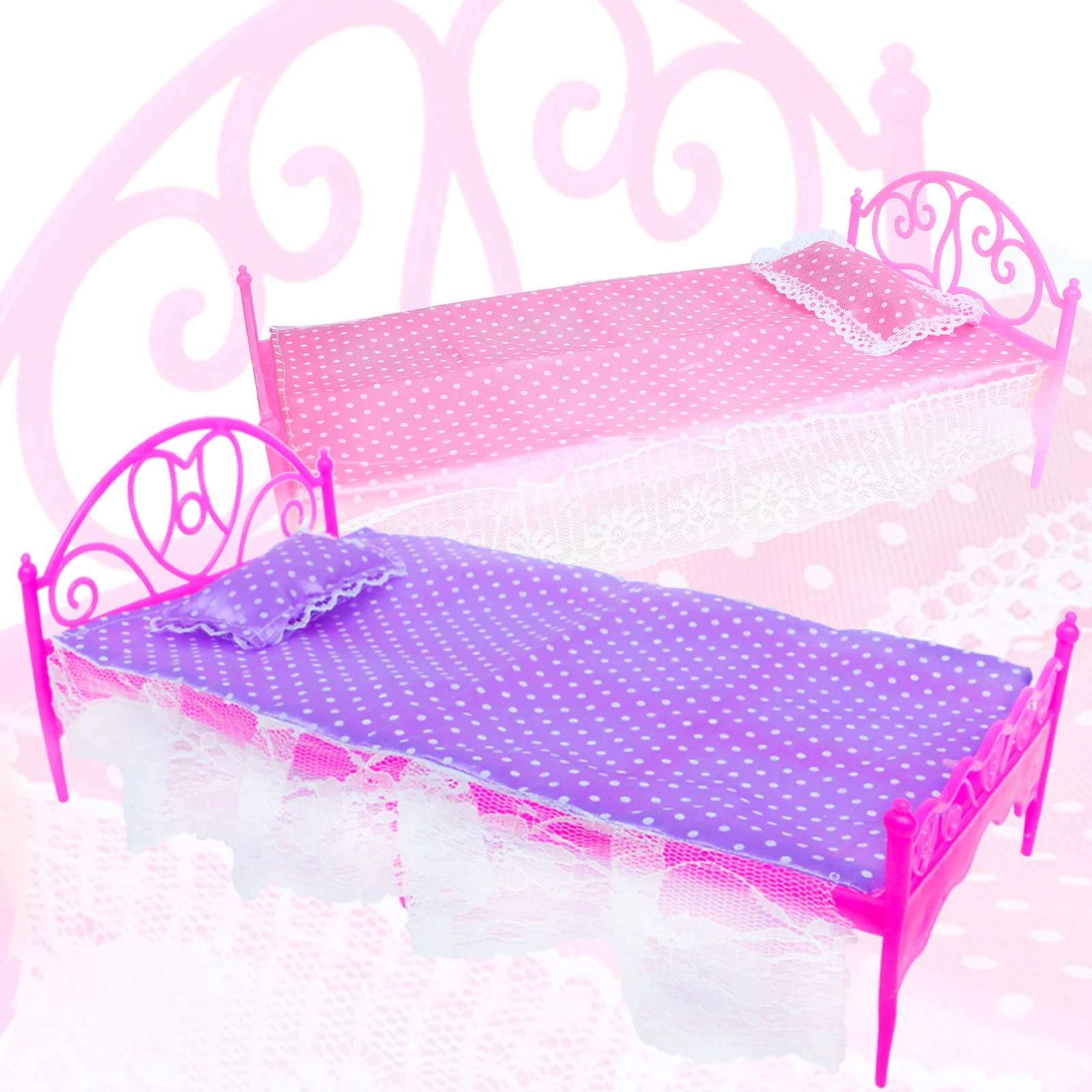 2 x krevet veliki koma + madrac + jastuk ružičasta ljubičasta spavaće sobe namještaj za lutke Barbie za Blythe za monster visoke kućica za lutke pribor
